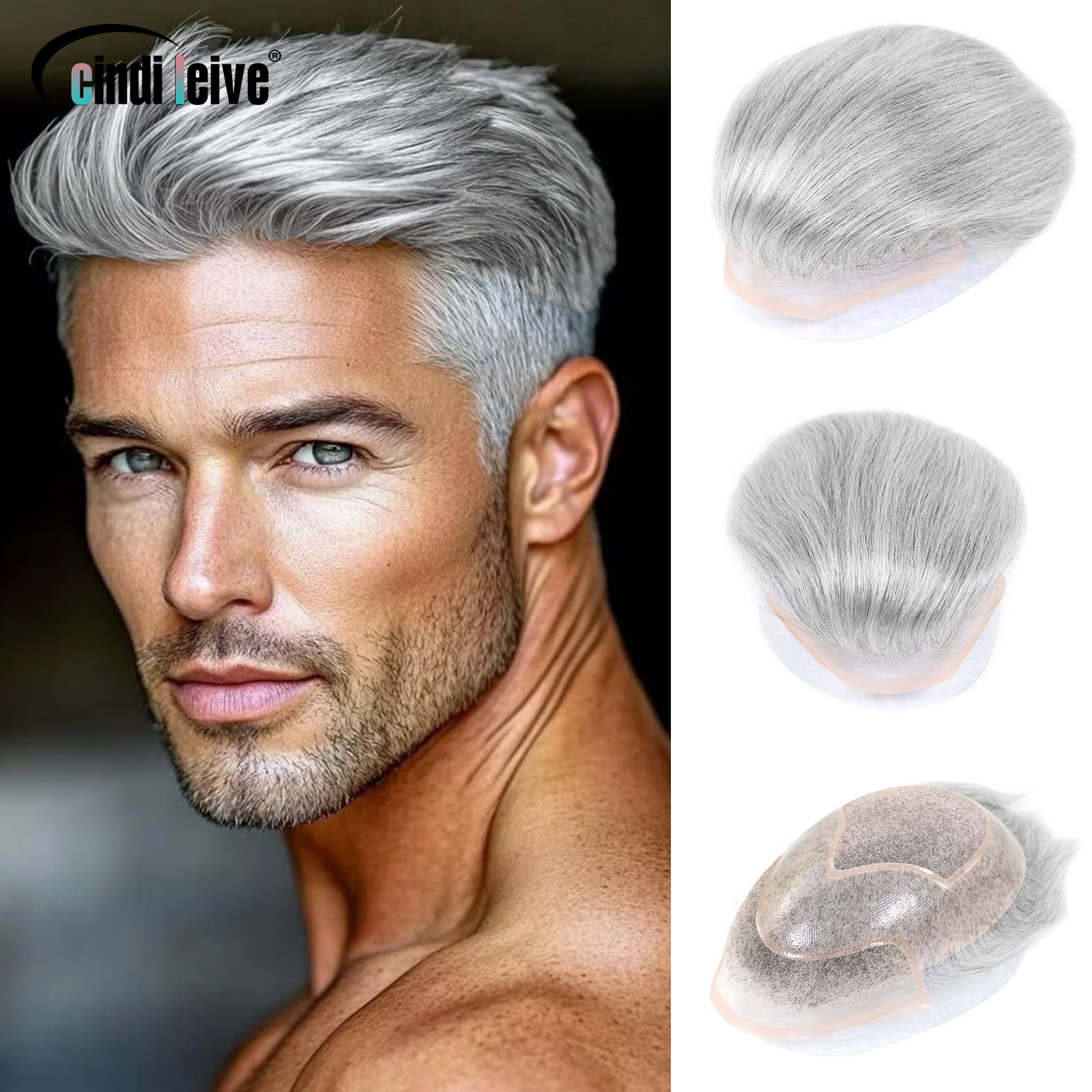 Men'S Grooming Tape - # 1B80 Grigio Uomini Parrucchino Pezzo