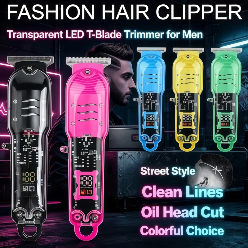 Men Grooming Home - Tagliacapelli Elettrico Trasparente con Display LCD